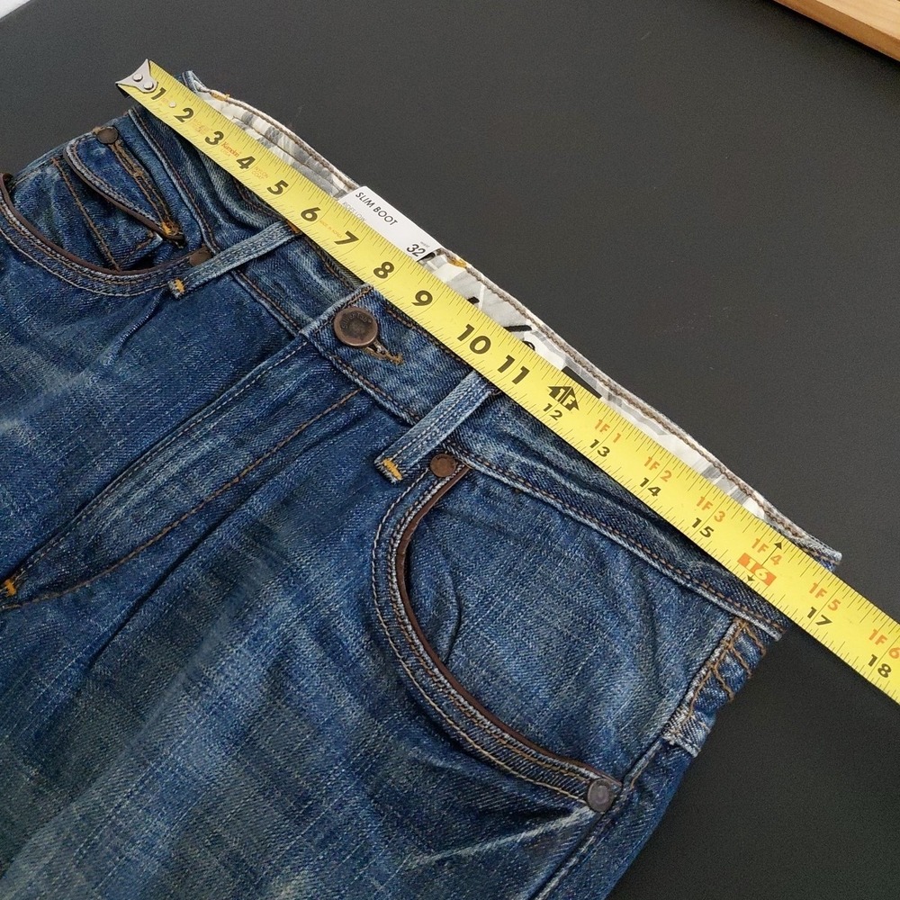 NOS Levi's SilverTab Boot Jeans 32x34 Y2K Blue Denim SLIM BOOT Leather Trim VTG - Picture 9 of 15
